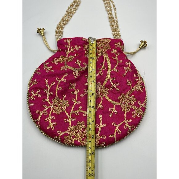 PINK Gold Clutch Silk Bag Boho Formal/POTLI /Purse Applique Beaded SEE ALL - Picture 15 of 16